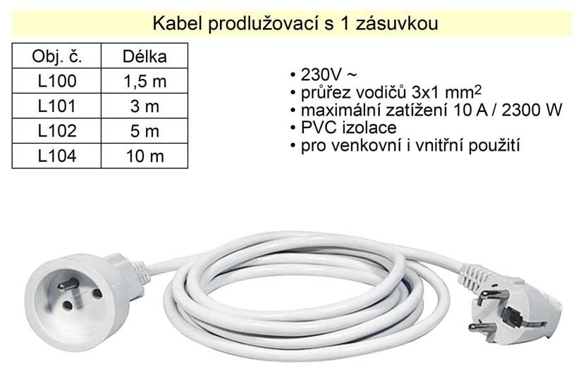 Prodlužovací kabel 1 zásuvka délka  5 m Kg NÁŘADÍ Sklad2 L102 2