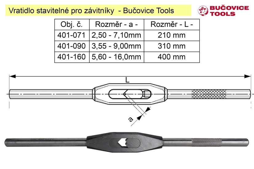 Vratidlo pro závitníky čtyřhran 3,55-9,0mm Bučovice Tools 0.37 Kg NÁŘADÍ Sklad2 401-090 2