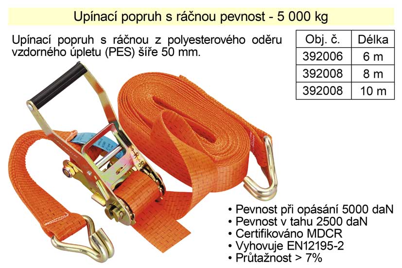 Popruh upínací pás s ráčnou 5t/6m/50mm 2.4 Kg NÁŘADÍ Sklad2 392006