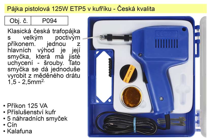 NUBA Pájka pistolová 125W ETP5 v kufříku -  se šroubky Česká kvalita Kg NÁŘADÍ Sklad2 P094B 1