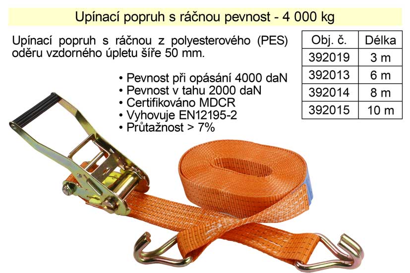 Popruh upínací pás s ráčnou 4t/10m/50mm 2.4 Kg NÁŘADÍ Sklad2 392015