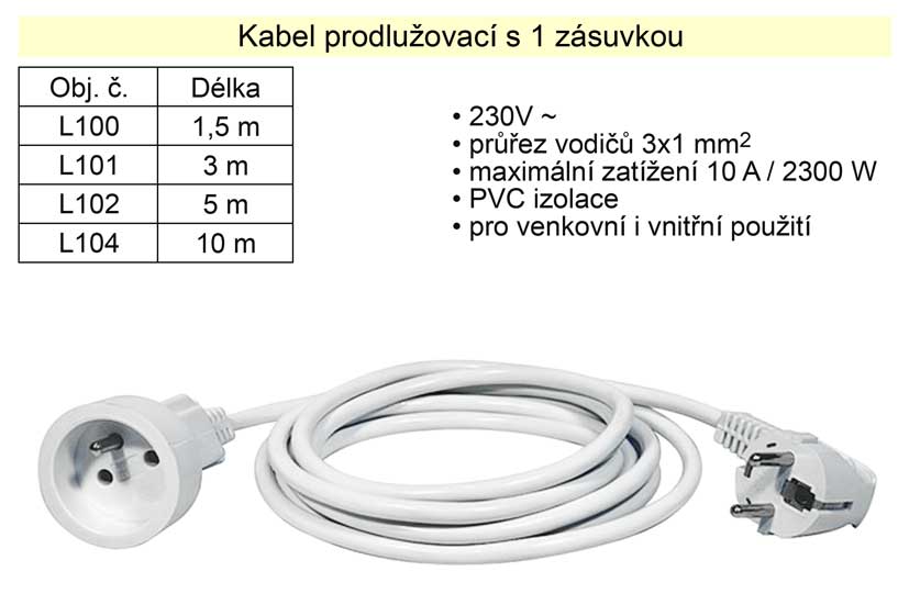 Prodlužovací kabel 1 zásuvka délka  3 m Kg NÁŘADÍ Sklad2 L101 3