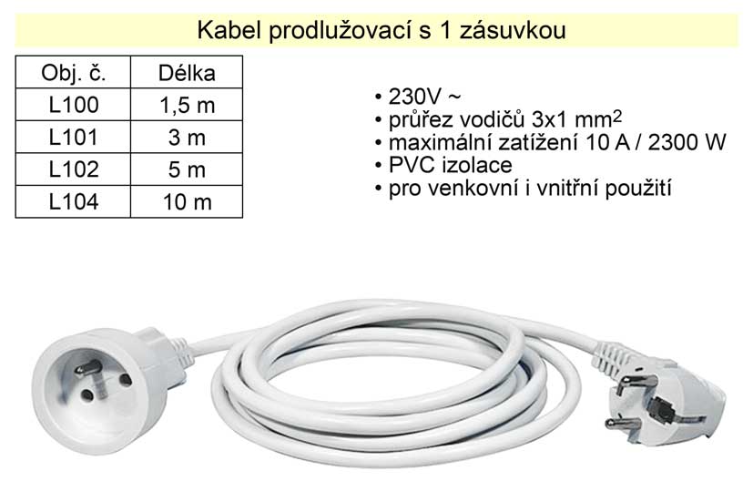 Prodlužovací kabel 1 zásuvka délka  3 m Kg NÁŘADÍ Sklad2 L101