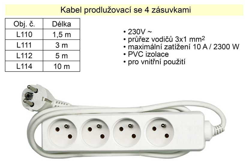 Prodlužovací kabel 4 zásuvky délka 10 m Kg NÁŘADÍ Sklad2 L114