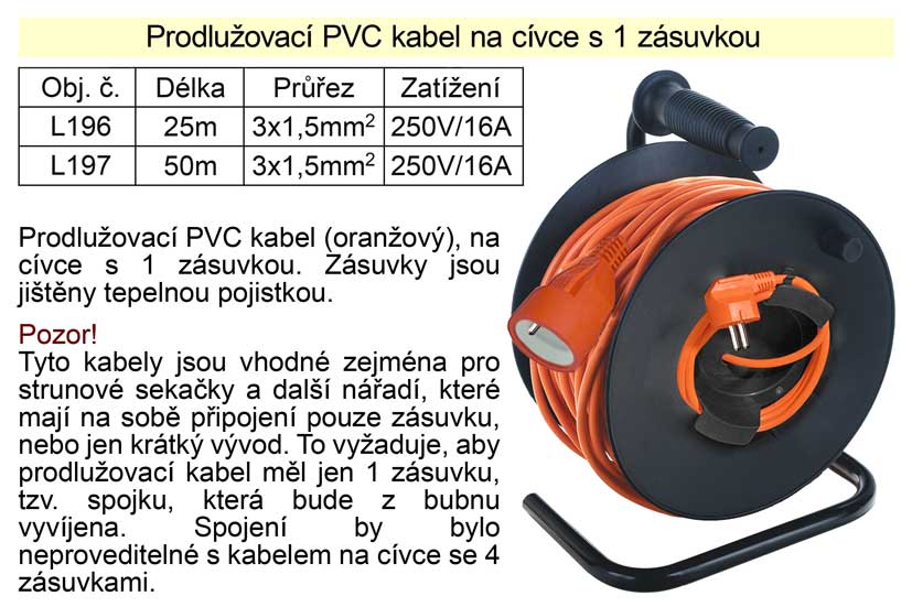 Prodlužovací kabel 25 m na cívce 1 zásuvka Kg NÁŘADÍ Sklad2 L196