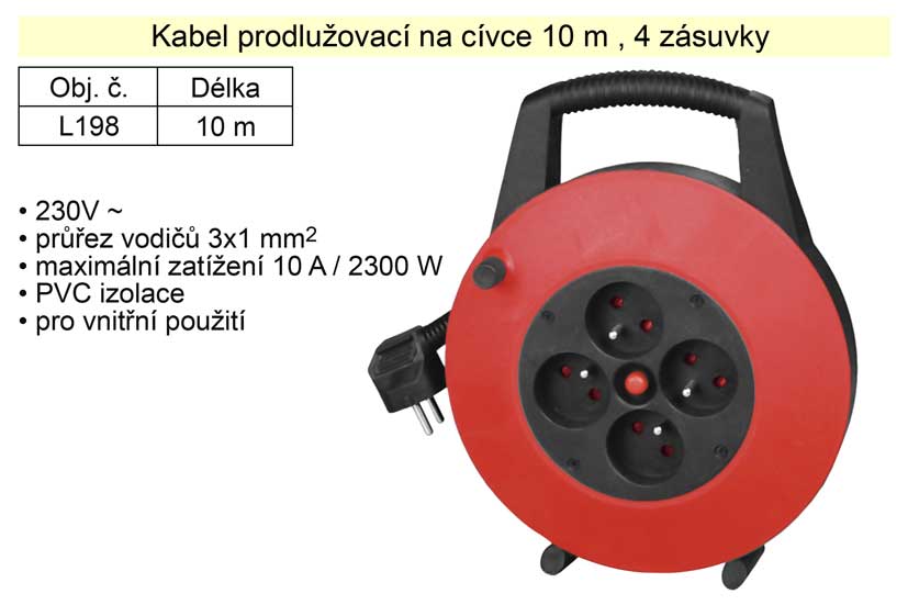 Prodlužovací kabel 10 m na cívce 4 zásuvky Kg NÁŘADÍ Sklad2 L198