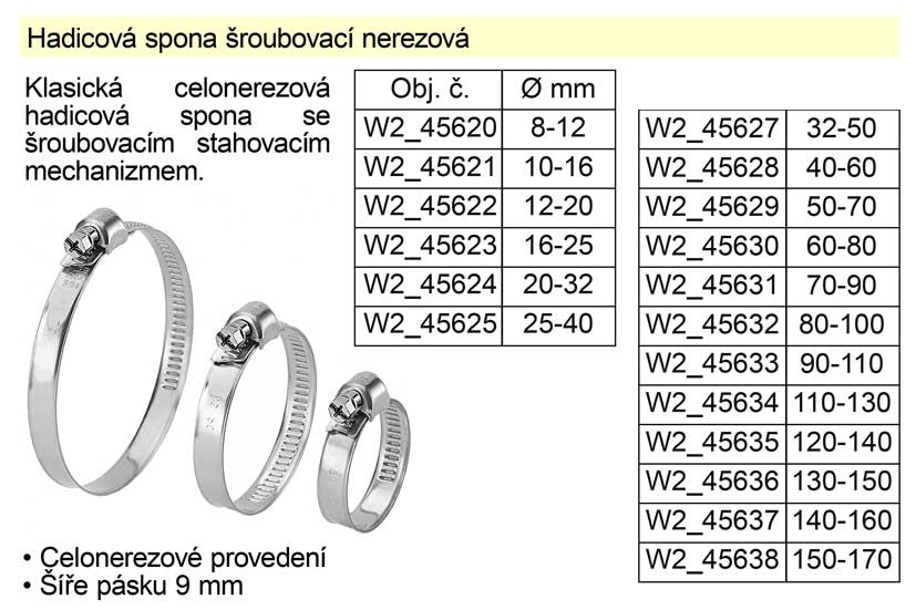 Hadicová spona šroubovací nerezová  50-70 mm 0.02 Kg NÁŘADÍ Sklad2 W2_45629