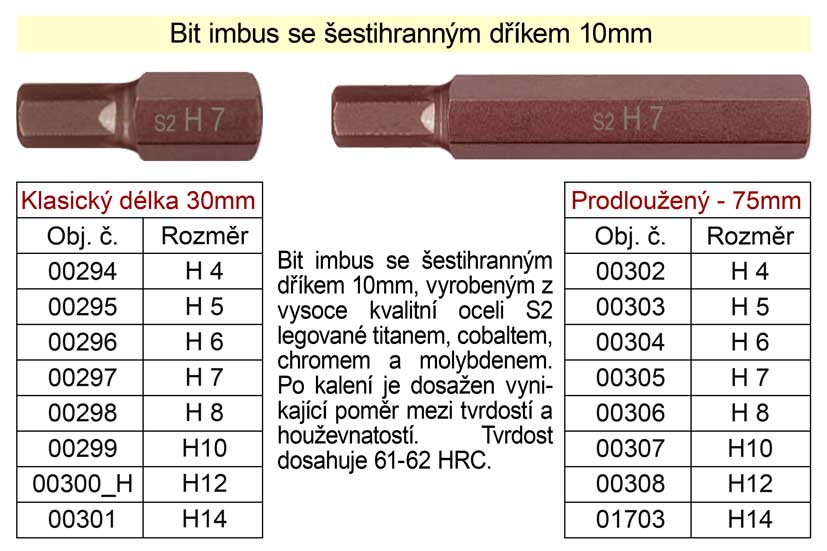Bit imbus  H 6 se šestihranným dříkem 10mm délka 30mm 0.02 Kg NÁŘADÍ Sklad2 100-00296