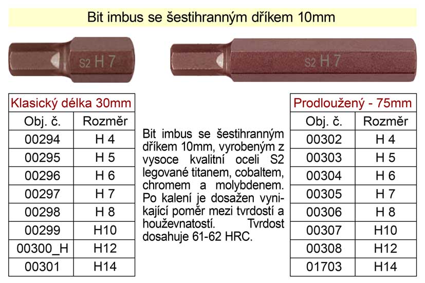 Bit imbus H  4 se šestihranným dříkem 10mm délka 75mm 0.05 Kg NÁŘADÍ Sklad2 100-00302 3