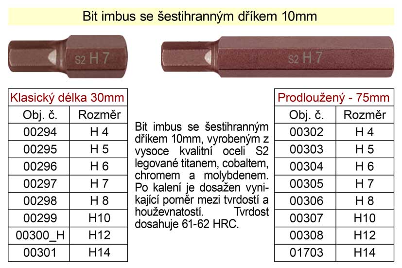 Bit imbus H  5 se šestihranným dříkem 10mm délka 75mm 0.05 Kg NÁŘADÍ Sklad2 100-00303 2