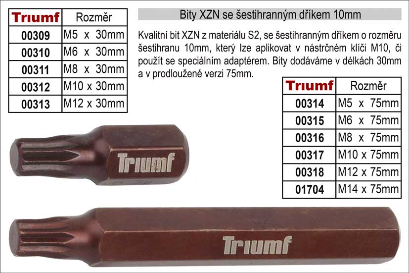 Bit XZN M10 se šestihranným dříkem 10mm, prodloužený délka 75mm 0.05 Kg NÁŘADÍ Sklad2 100-00317 3