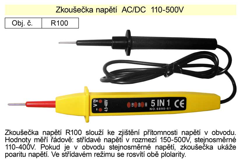 Zkoušečka napětí  AC/DC  110-500V Kg NÁŘADÍ Sklad2 R100 1