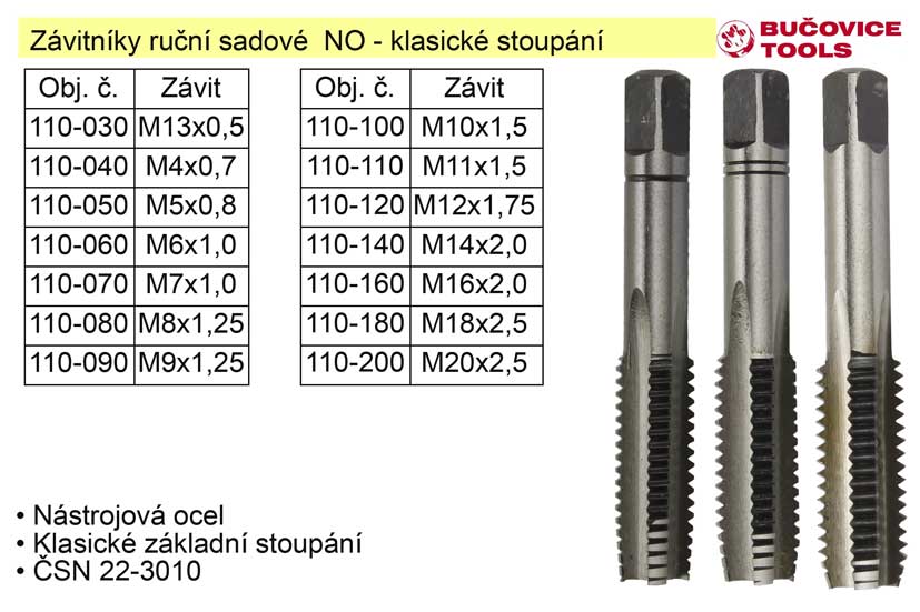 Závitníky ruční sadové  M9x1,25 NO klasický závit 0.07 Kg NÁŘADÍ Sklad2 110-090 2