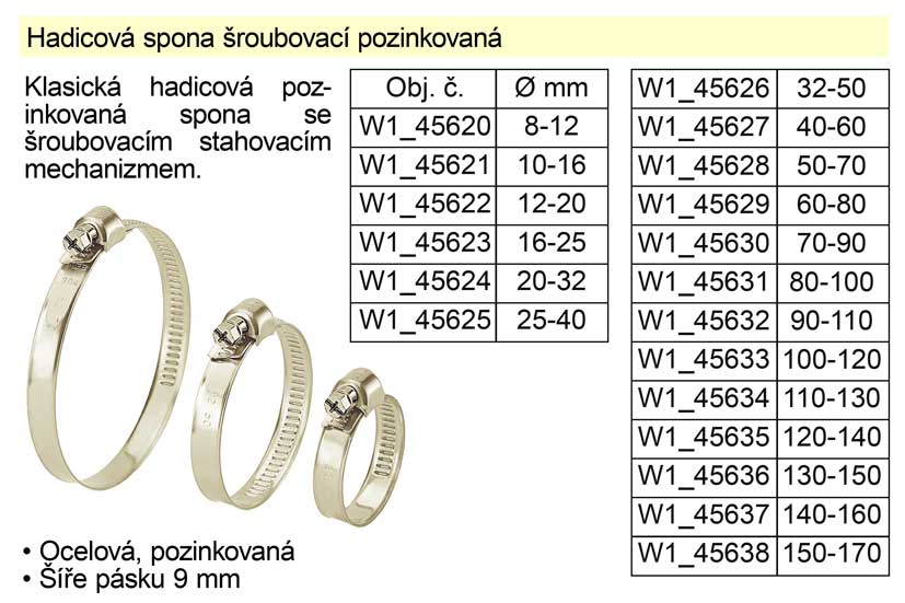 Hadicová spona šroubovací pozinkovaná  70-90 mm 0.02 Kg NÁŘADÍ Sklad2 W1_45630