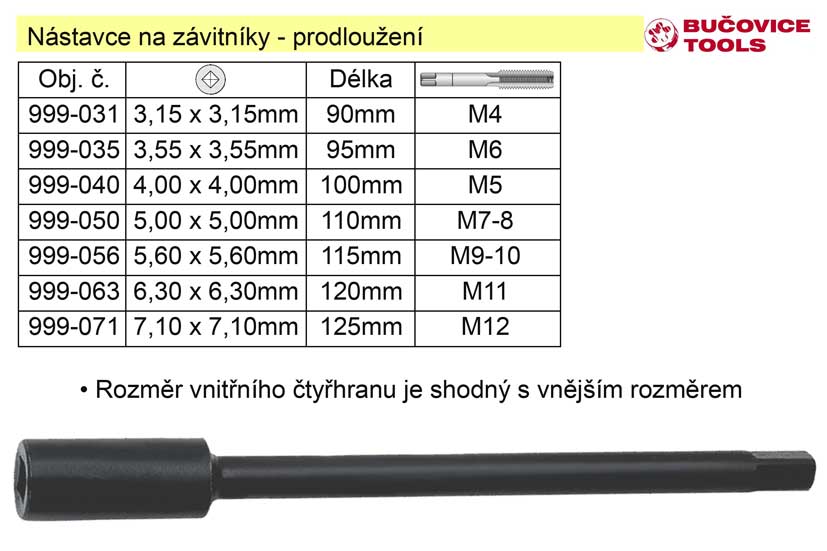 Nástavec pro závitník  M4 délka 90mm prodloužení: 3,15mm 0.04 Kg NÁŘADÍ Sklad2 999-031 2
