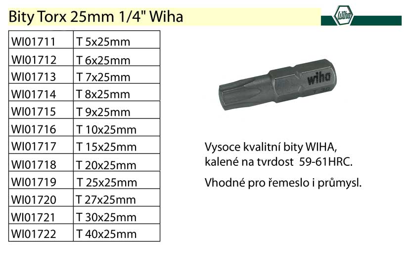 Bit Torx T27x25mm 1/4" Wiha Standard 0.01 Kg NÁŘADÍ Sklad2 WI7929013