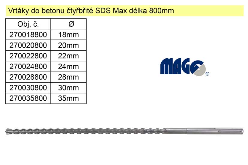 Vrták do betonu čtyřbřitý SDS Max 28x800mm 1.5 Kg NÁŘADÍ Sklad2 270028800