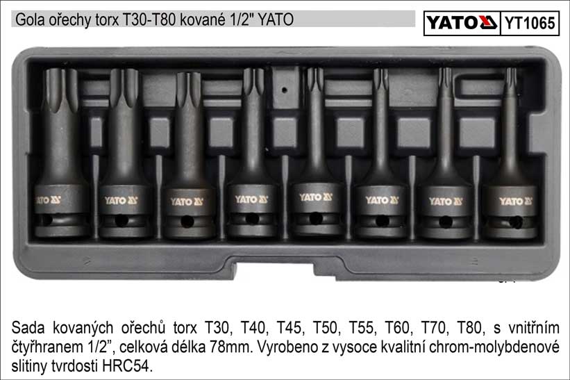 YATO Zástrčné hlavice TORX T30-T80 gola ořechy sada 8 kusů kované 1.167 Kg NÁŘADÍ Sklad2 YT-1065