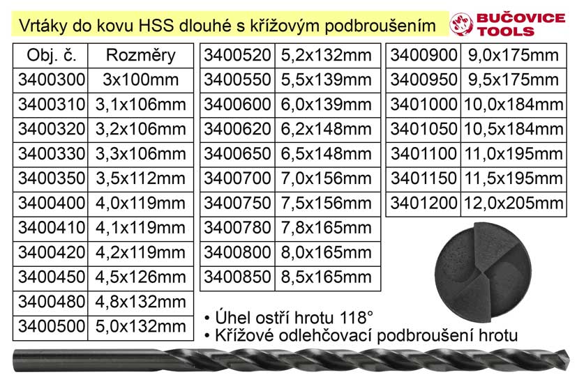 Vrták do kovu HSS  5,2x132mm prodloužený 0.075 Kg NÁŘADÍ Sklad2 3400520 5
