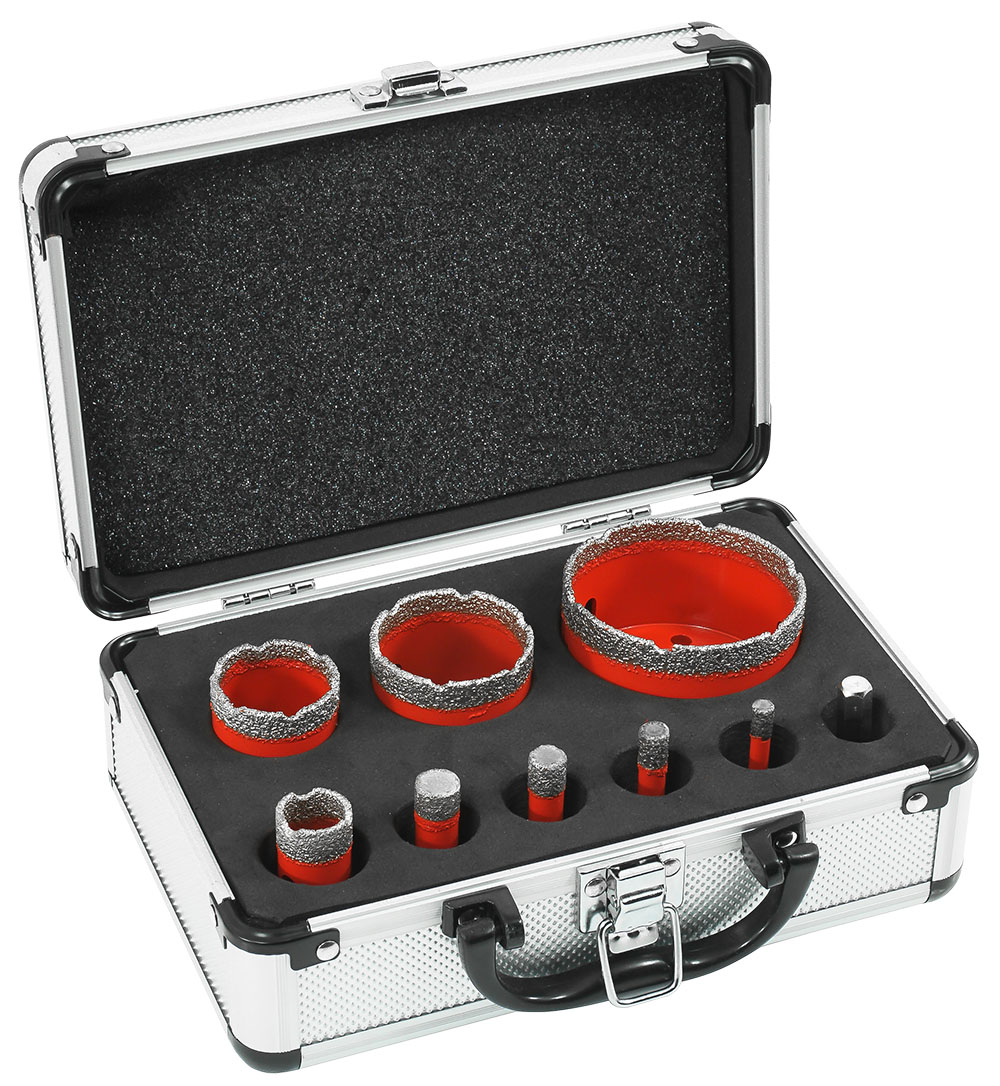 VERKE Diamantové vykružovací korunky na obklady korunkové vrtáky sada 9ks 6-68mm M14 + HEX 1.3 Kg NÁŘADÍ Sklad2 V05504