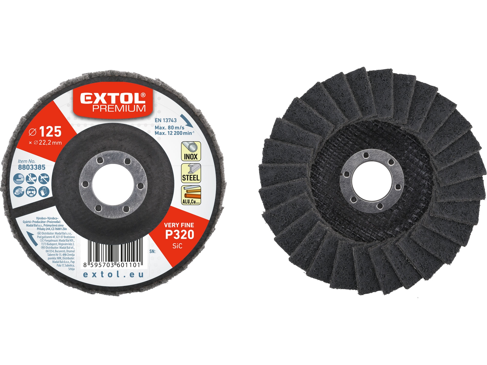 EXTOL PREMIUM Brusný kotouč lamelový z karbidového rouna, 125mm, P320-jemný 0.092 Kg NÁŘADÍ Sklad2 MA8803385