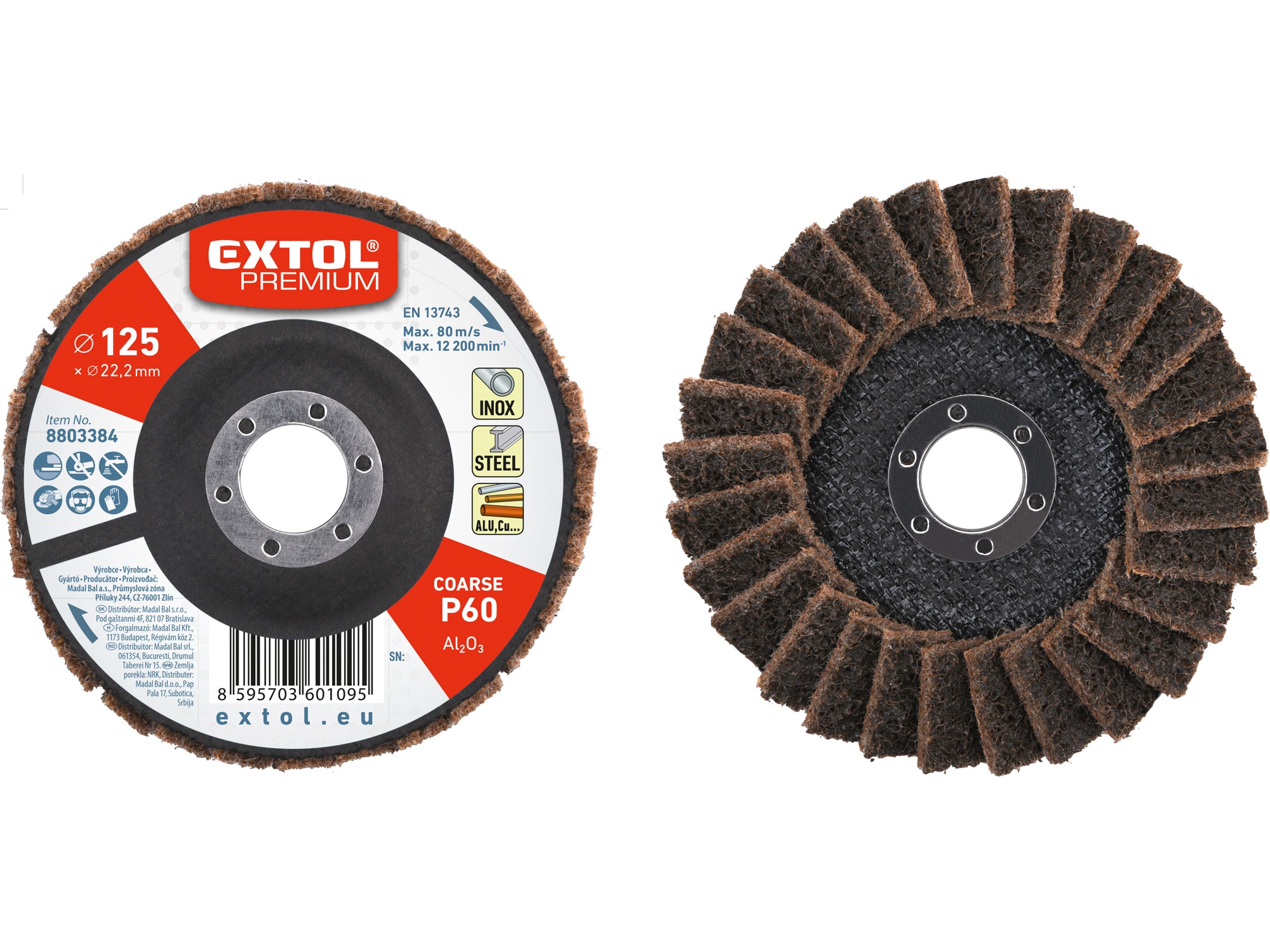 EXTOL PREMIUM Brusný kotouč lamelový z korundového rouna, 125mm P60-hrubý 0.103 Kg NÁŘADÍ Sklad2 MA8803384