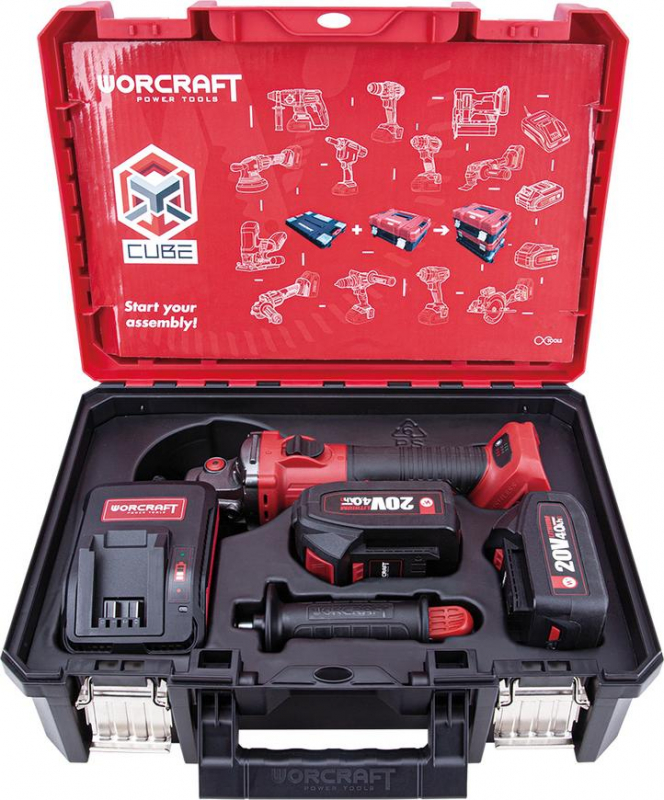 Set WORCRAFT XCUBE003 Aku úhlová bruska 125mm CAG-S20LiBS, 2x4.0Ah, nabíječka 5.48 Kg NÁŘADÍ Sklad2 TR114866