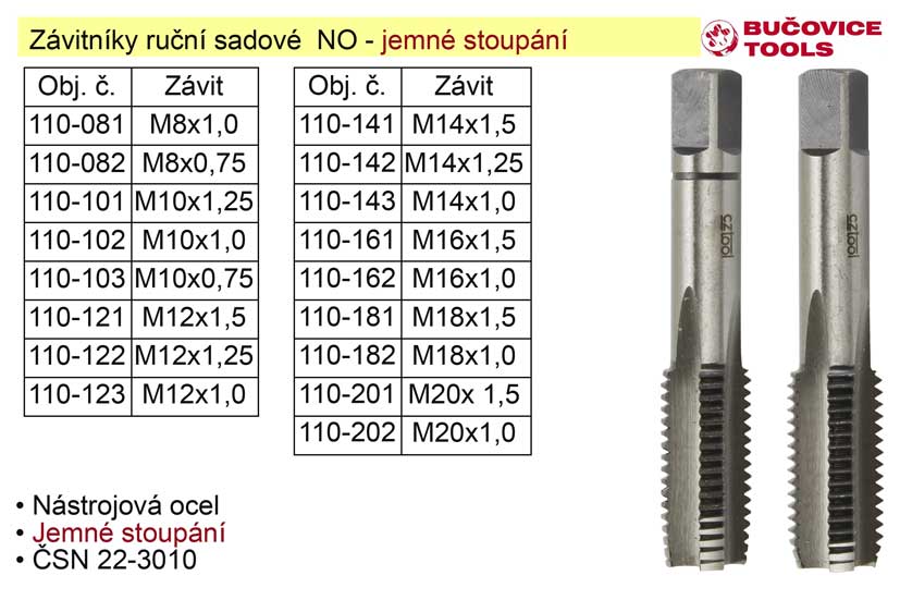 Závitníky ruční sadové M6x0,75 NO jenmý závit 0.05 Kg NÁŘADÍ Sklad2 110-061