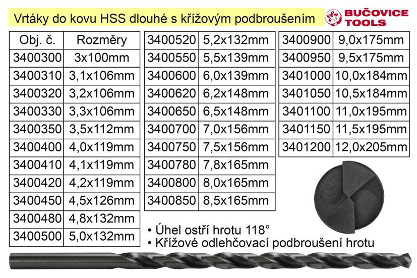 Vrták do kovu HSS  3,0x100mm prodloužený 0.075 Kg NÁŘADÍ Sklad2 340RNHSS0300