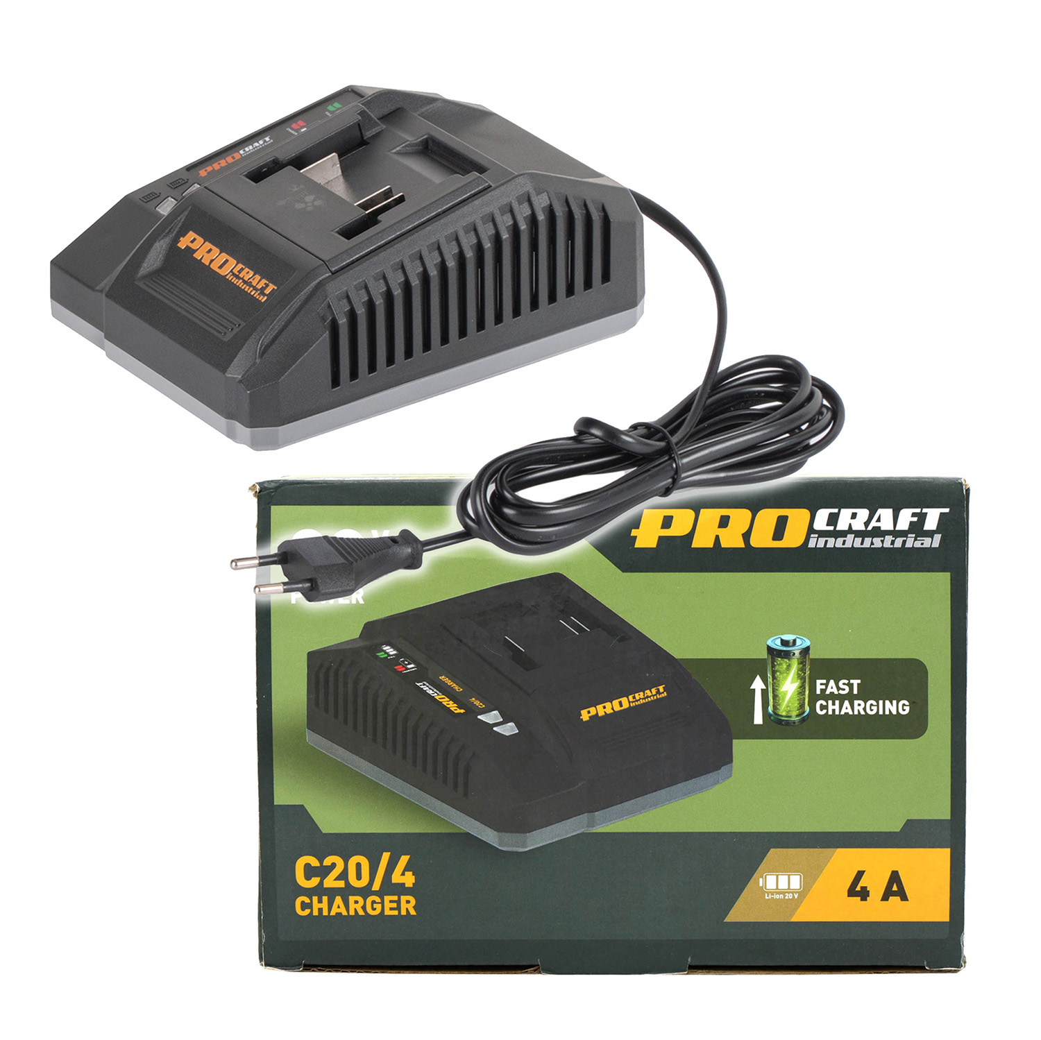 PROCRAFT INDUSTRIAL Rychlonabíječka 20V, 4A, 95W 0.3 Kg NÁŘADÍ Sklad2 C20/4