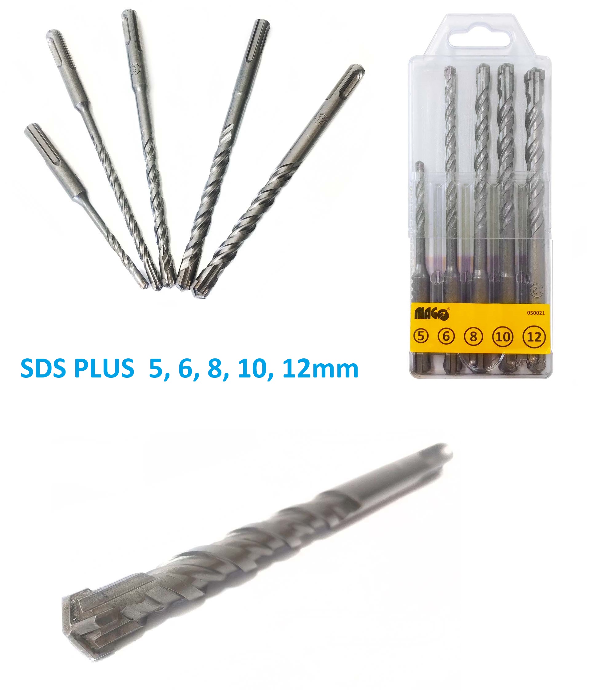 MAGG Sada čtyřbřitých vrtáků SDS plus 5 dílná 5,6,8,10,12mm 0.31 Kg NÁŘADÍ Sklad2 050021