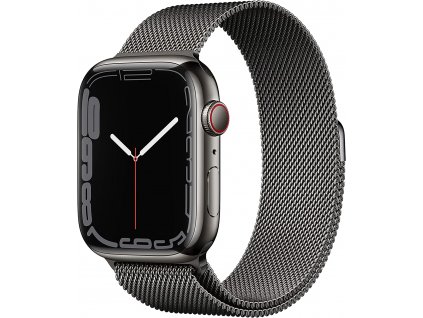 Apple Watch Series 7 GPS, 41mm grafitové pouzdro z nerezové oceli s černým sportovním řemínkem - Regular - MKJ23KS/A
