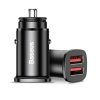 Baseus Square Metal Dual USB + USB Fast Car Charger 30W - Black