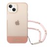 20868 guess pc tpu camera outline translucent case with lanyard for iphone 14 plus pink