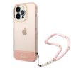20871 guess pc tpu camera outline translucent case with lanyard for iphone 14 pro pink