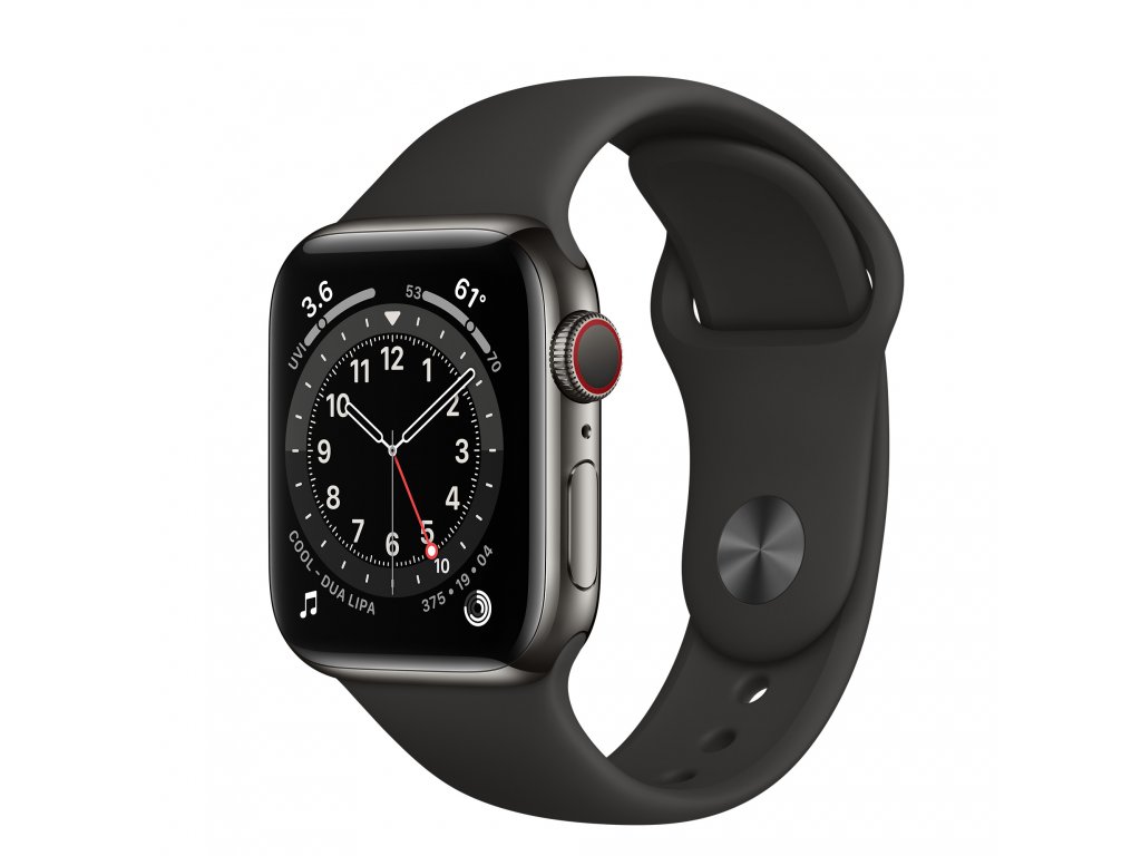 Apple Watch Series 6 GPS, 40mm Graphite Stainless Steel Case with Black Sport Band - Regular