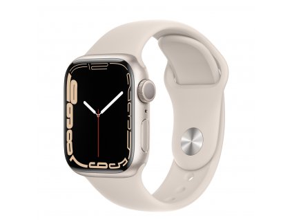 Apple Watch Series 7 GPS, 45mm Starlight Aluminium Case with White Sport Band - Regular
