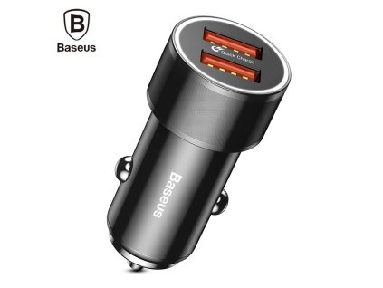 651 baseus small screw dual usb quick charge car charger 36w black