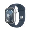 apple watch series 9 gps 45mm silver aluminum storm blue sport band pdp image position 1 en us 1
