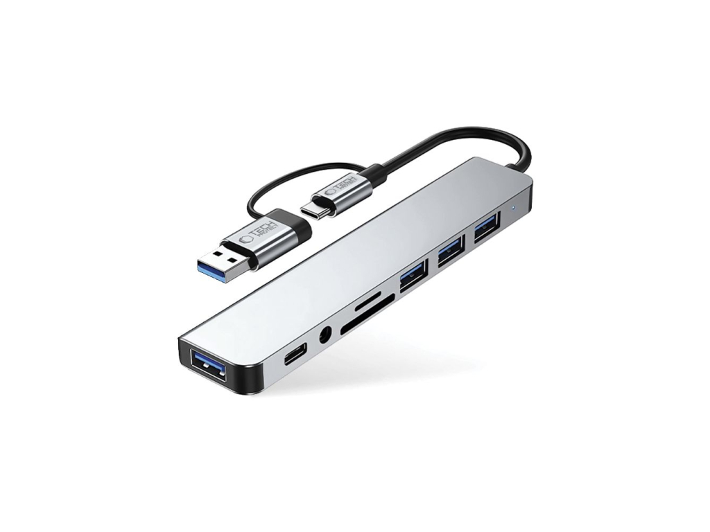 Tech-Protect HB06 Hub Adapter 8in1 Type-C + USB2.0 + USB3.0 + SD/TF + AV3.5