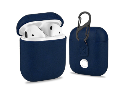 Leather Protective Obal with Clip na AirPods - Navy Blue