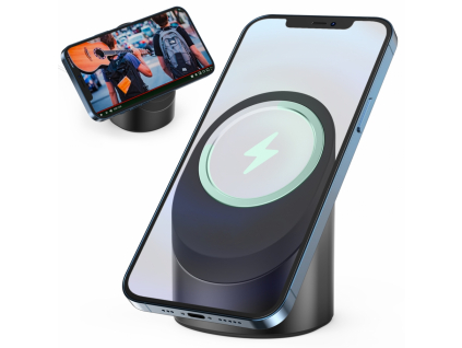 Innocent MagSafe silikónový/hliníkový stojan na iPhone - čierny