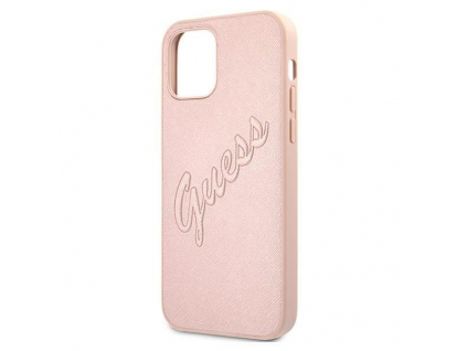 Guess Saffiano Script Case iPhone 12 Pro Max - Ružové