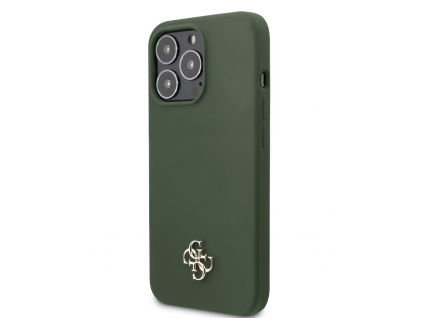 Guess 4G Silikónové kovové logo pre iPhone 13 Pro - Kaki