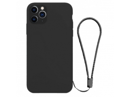 Liquid Silicone Case with Lanyard iPhone 11 Pro Max - Čierny