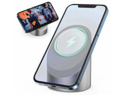 Innocent MagSafe silikónový/hliníkový stojan na iPhone - strieborný