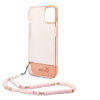Guess PC/TPU Camera Outline Translucent Case with Lanyard for iPhone 14 Plus - Pink