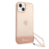Guess PC/TPU Camera Outline Translucent Case with Lanyard for iPhone 14 Plus - Pink