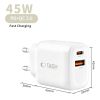 Tech-Protect NCA45W Gan 2-Port Network Charger PD 45W / QC3.0 - White