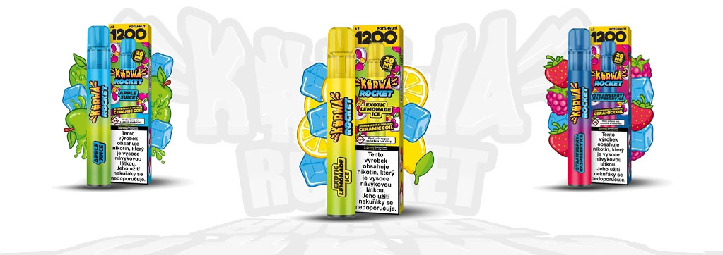 Jednorázové elektronické cigarety Kurwa Rocket, banner.